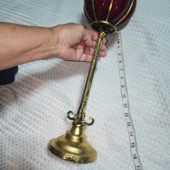 HURRICANE TALL 17" GOLDTONE CANDLESTICK CANDLE OR TEALIGHT HOLDER. HEAVY - Picture 10 of 12